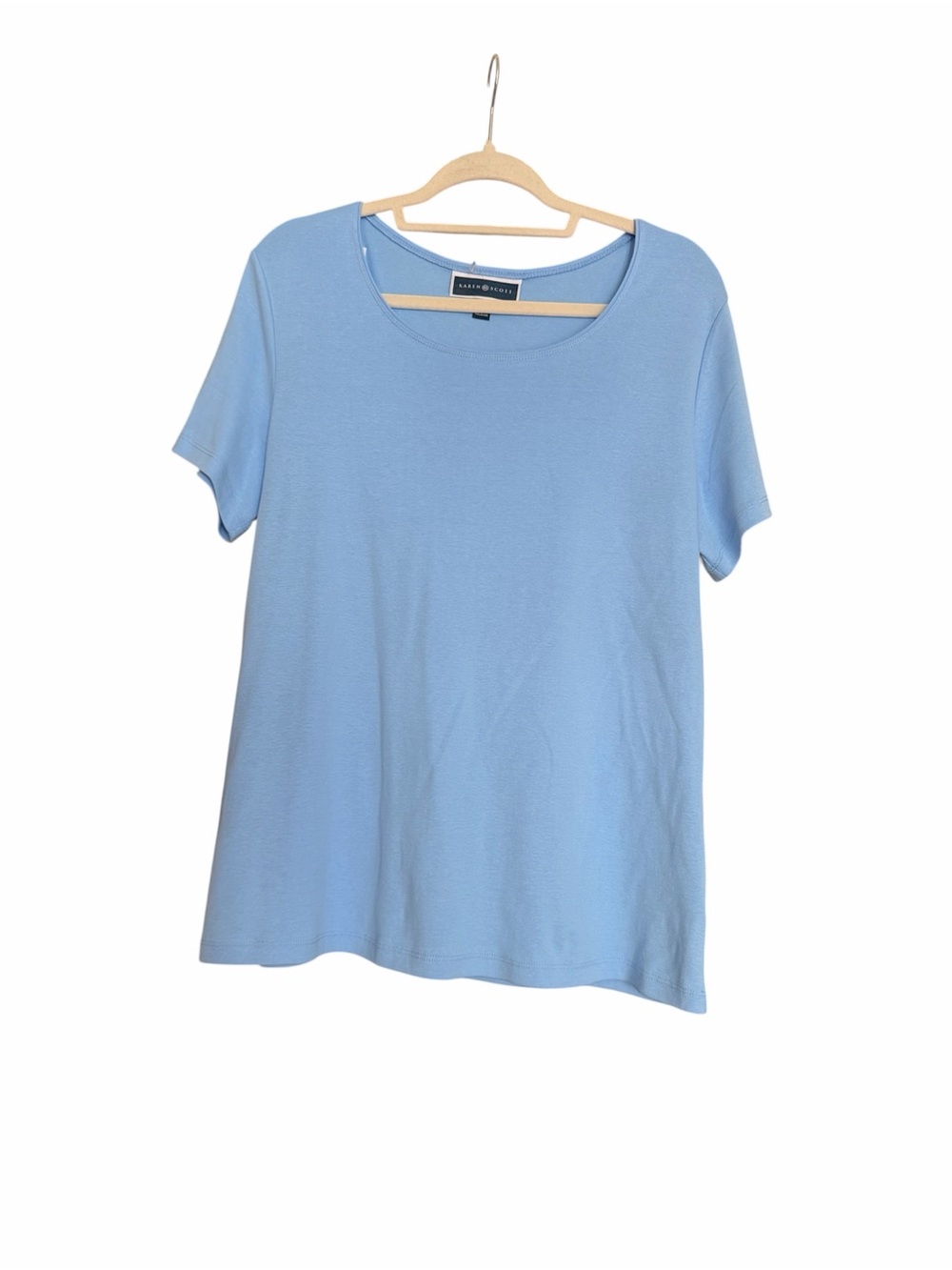 Karen Scott Light Blue Short Sleeve Scoop Neck Top